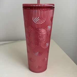 Starbucks Pink Shimmer Shell Mermaid Scale Venti 24oz Cold Cup Tumbler Straw